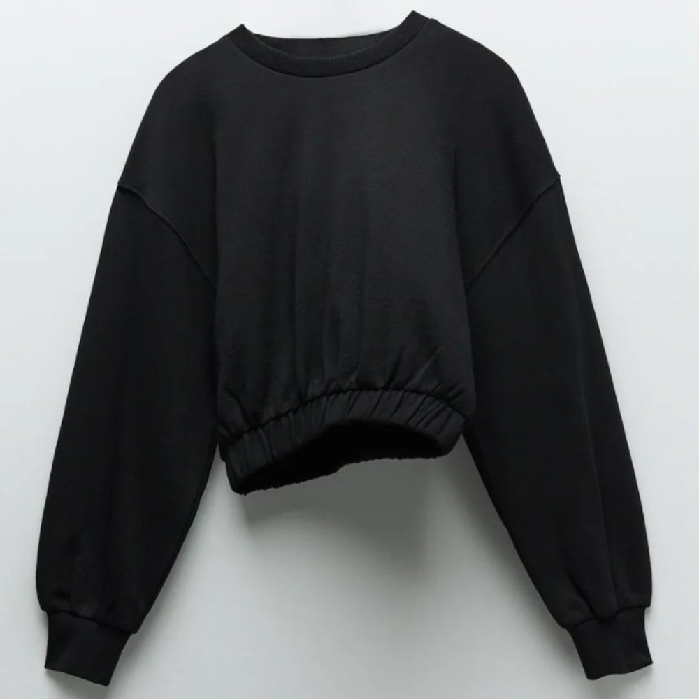 NWT Zara Black Gathered Hem Sweatshirt, M